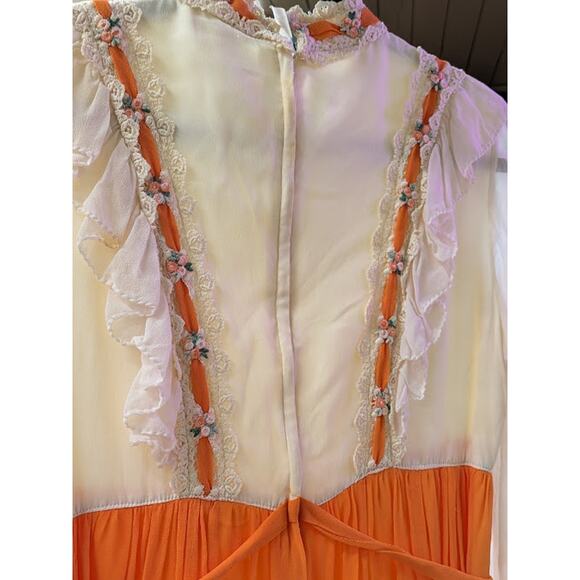 1960s Mod Orange and White Chiffon Maxi Dress - Picture 6 of 7